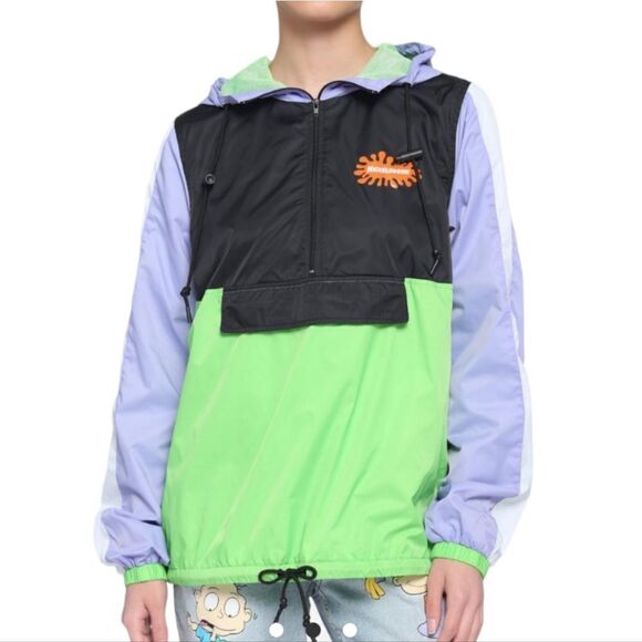 NEW Nickelodeon 90s TV shows color block quarter zip windbreaker jacket L - Picture 9 of 9